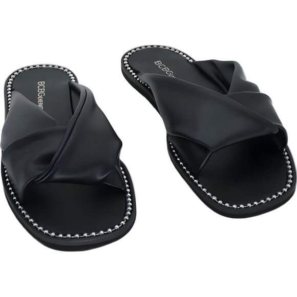 BCBGeneration Melina Black Synthetic Flat Sandals Women Size 7M - Picture 1 of 6